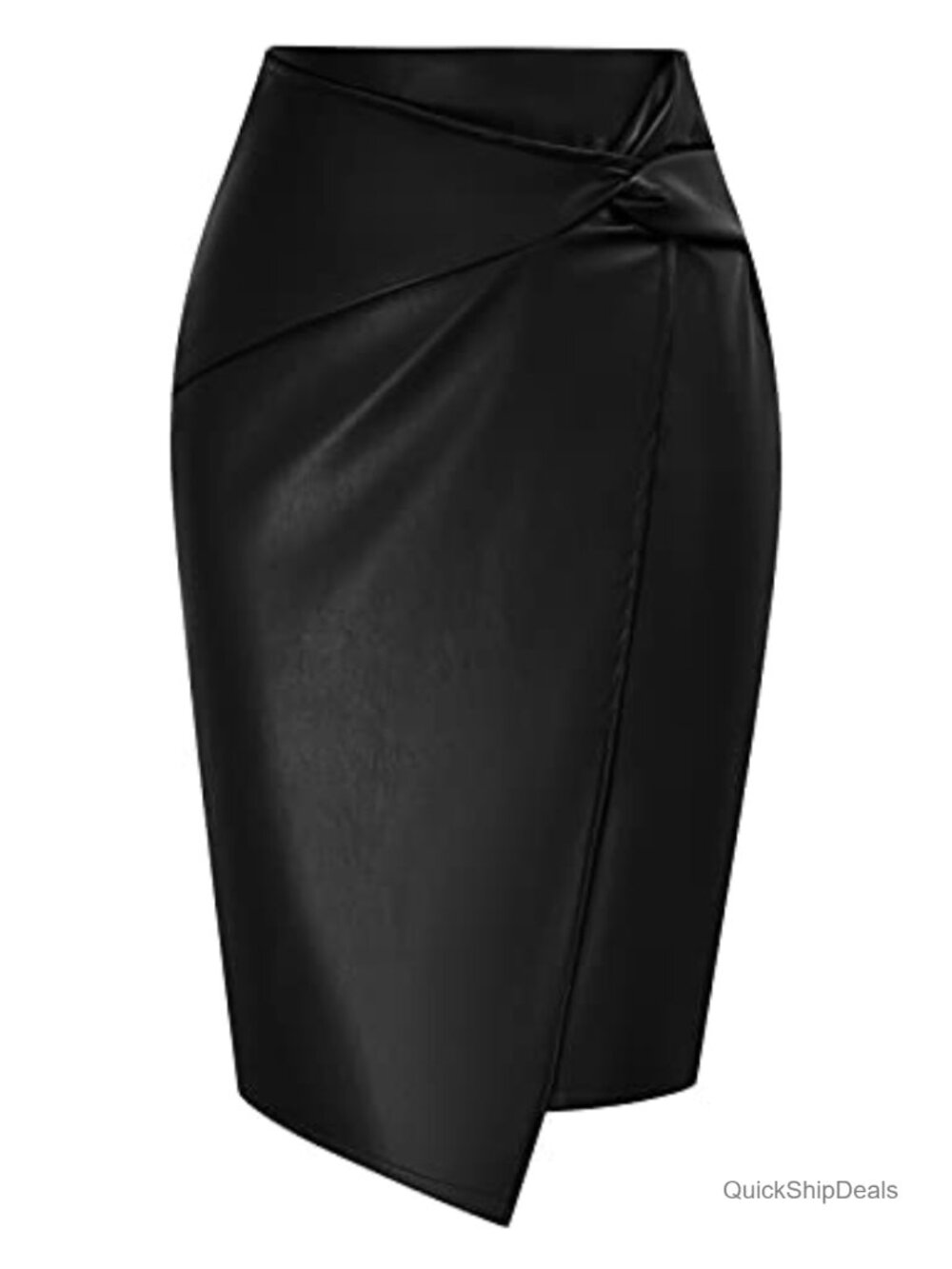 Faux Leather Midi Skirt High Waist Wrap Bodycon Skirt Pencil Skirt